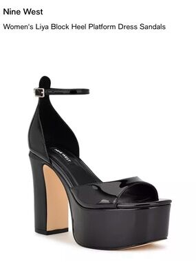 Nine West Black Patent Platform Block Heel Sandals